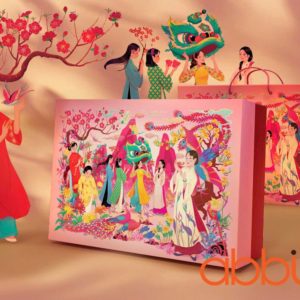 Bộ túi và hộp đựng bánh Du Xuân cho 6 lọ nhựa 39x31x11cm