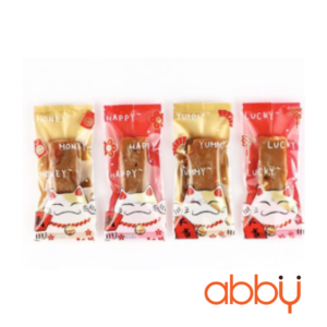 Túi đựng kẹo nougat mèo happy trắng nền đỏ 9x4cm (100 chiếc)