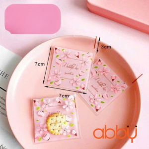 Túi đựng bánh quy tự dán Hoa đào 7x7cm (100 chiếc)