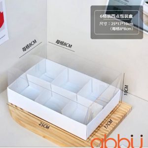 Hộp giấy nắp mica 6 ngăn 17x25x10cm