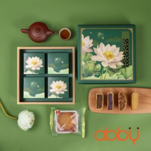 Bộ túi & hộp giấy 4 bánh trung thu 125-250g mẫu Bạch Liên Dạ Nguyệt
