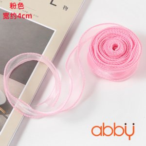 Ruy băng voan trơn 4cm - Hồng (1m)