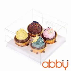 Hộp cupcake nắp mica 4 ô